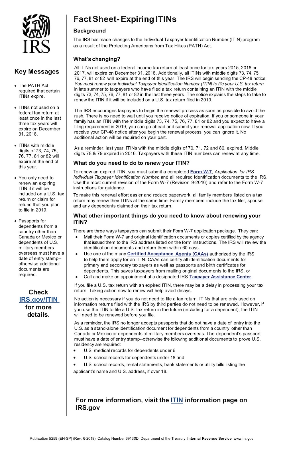 Irs encourages taxpayers to renew expiring itins now | taxgirl Fact sheet expiring itins