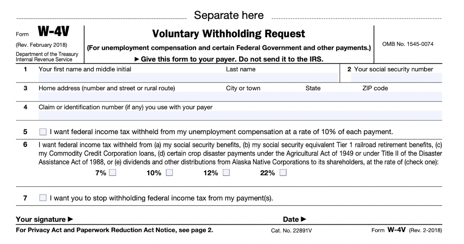 Fillable Irs Form W 4v Printable Forms Free Online