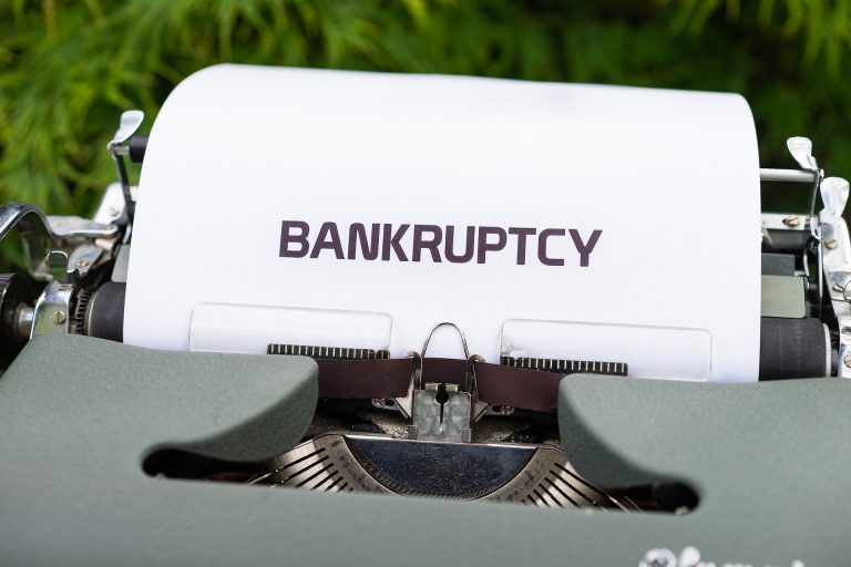 Bankruptcy typed on a piece of paper