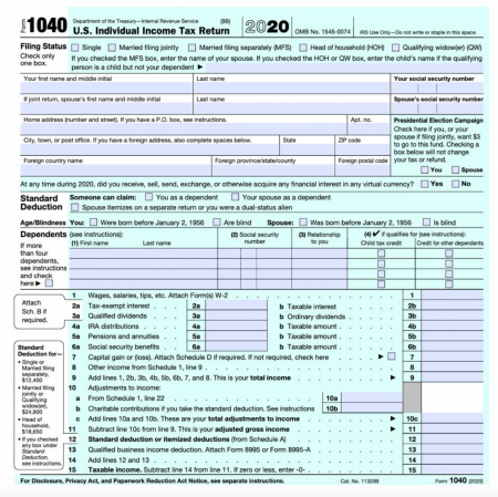 IRS Releases Form 1040 For 2020 Tax Year
