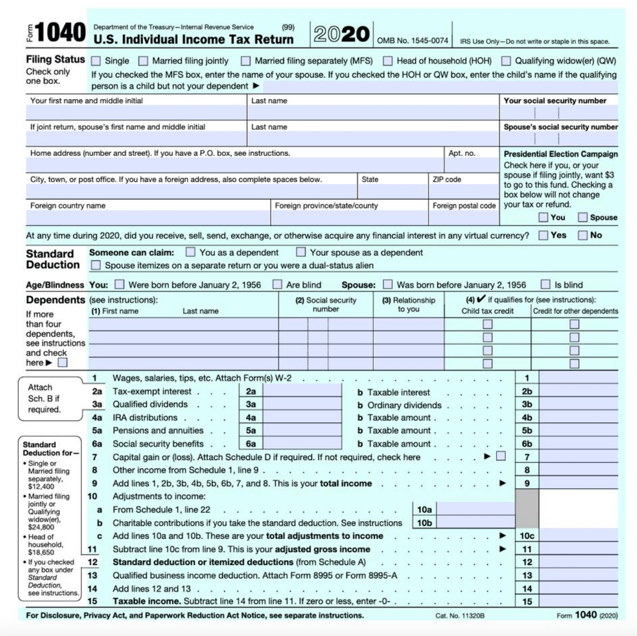 tax form 1040 for 2020
