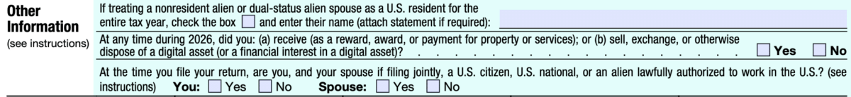 Draft 2026 form 1040 adds new citizenship and work authorization question | taxgirl Other information box from draft 1040 text is also in the post