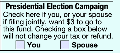 Presidential election campaign checkbox on form 1040