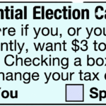 Informational sign about the presidential election campaign asks if you or your spouse want $3 directed to the fund includes you and spouse checkboxes